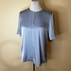 BOSS Hugo Boss light blue silk stretch keyhole blouse NEW 2 flawed